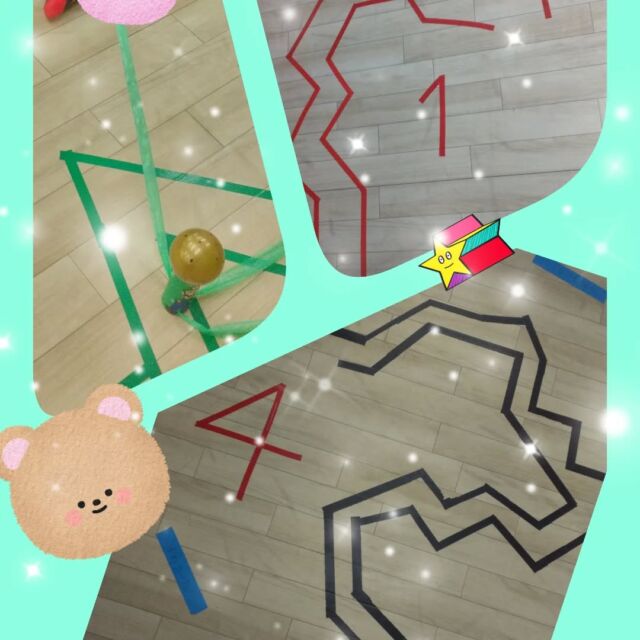 こんにちは😃

コンパス金沢文庫第2教室です✨

床に描かれた謎の迷路💦

今回はレク「ダンジョン脱出ゲーム」🕹️を紹介致します🙇

3人一組のチームを作り、キャラクターを模したコマに紐を3本つけて1本ずつ持ちます!

操れるのは紐のみ‼️
チームで協力して＼(^o^)／進むという内容です✨

友だちと「そっちだよー」(^O^)／
「そっちじゃあないよー」(T_T)
などなど声を掛け合いながら

全チームがクリアしてました🥇